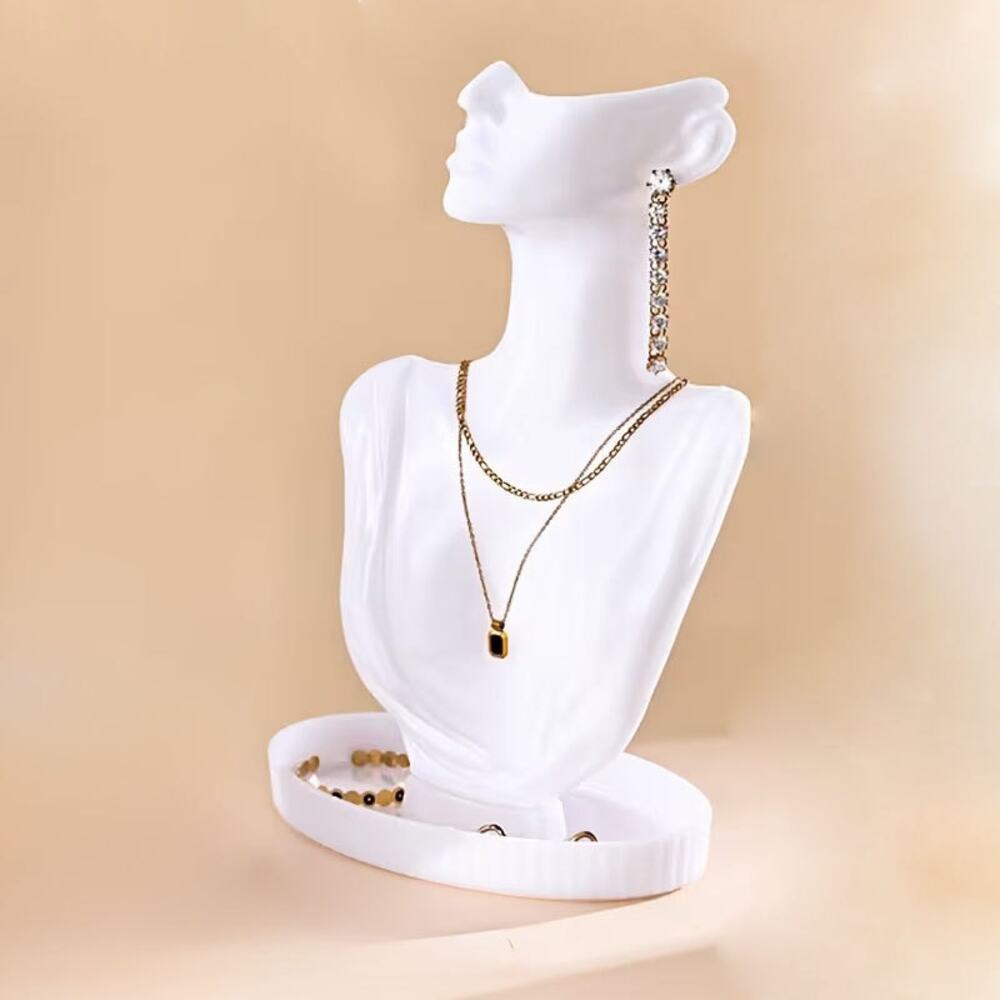 LARGE Female Mannequin Jewelry Necklace & Earring Holder Display Bust - White